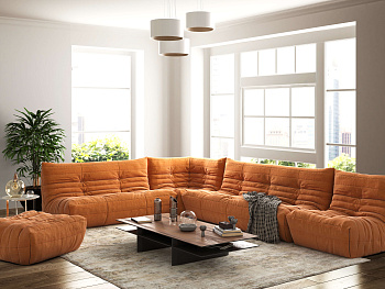 Диван ДеФранс угловой шестиместный +пуф